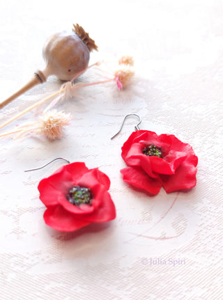 Handmade Polymer Clay Earrings. Poppies