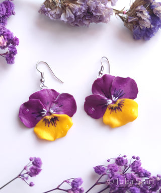 Handmade Polymer Clay Earrings. Pansies