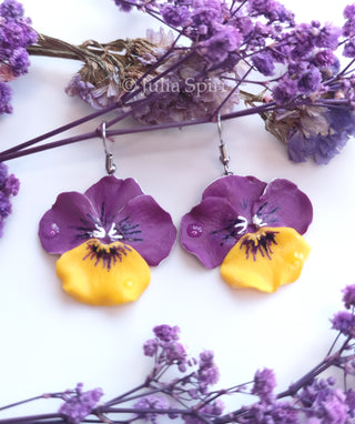 Handmade Polymer Clay Earrings. Pansies