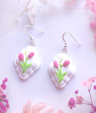 Handmade Polymer Clay Earrings. Miniature of Flowers