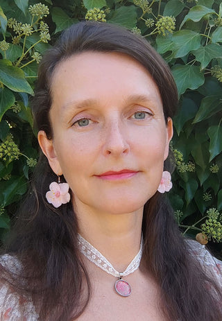 Handmade Polymer Clay Earrings. Cherry Blossom with Dew Drops