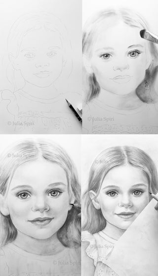 Grayscale Coloring Page, Portrait of Little Girl. The World Through Her Eyes