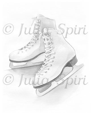 Páginas para colorear de patines de hielo en escala de grises, sello digital, Digi, invierno, patinaje artístico, patinador.