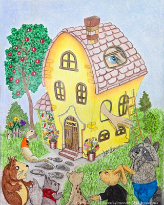 Coloring Page, Alice in Wonderland Creatures, Lizard, Whimsy Home. White Rabbit's House