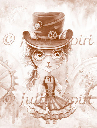 Dibujos para colorear, Steampunk Cat Girl. Lulú chica gato