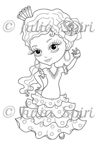 Coloring page, Spanish Flamenco Girl. Little Carmen