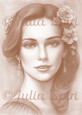 Grayscale Coloring Page, Beautiful, Women Portrait. Lucrecia