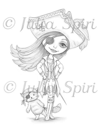 Coloring Page, Adventure of Pirate Girl and Cat. Madison