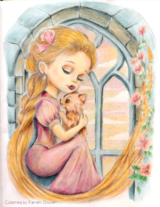 Grayscale Coloring Page, Fairy Tale Princess. Rapunzel