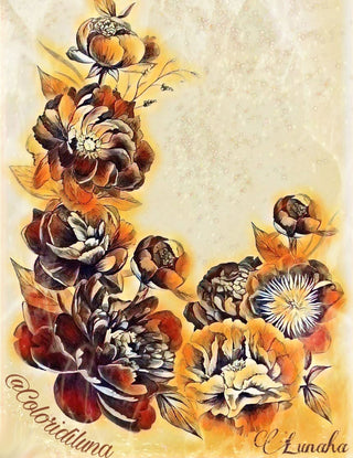 Page de coloriage en niveaux de gris, fleurs. Pivoines
