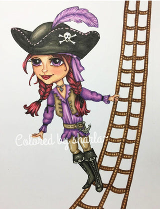 Página para colorear, aventura de la chica pirata. Berta