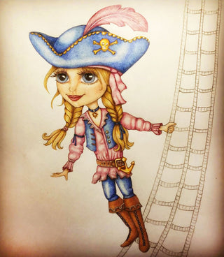 Página para colorear, aventura de la chica pirata. Berta