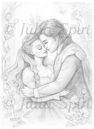 Grayscale Coloring Page, The Prince and the Sleeping Beauty. Sleeping Beauty’s Awakening