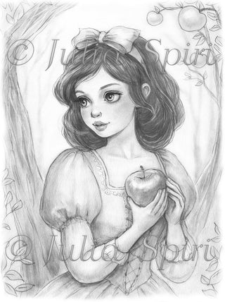 Grayscale Coloring Page, Fairy Tale. Snow White