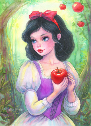 Original Watercolor Painting. Snow White