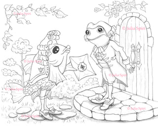 Coloring Page, Alice in Wonderland Creatures. The Fish-Footman and the Frog-Footman