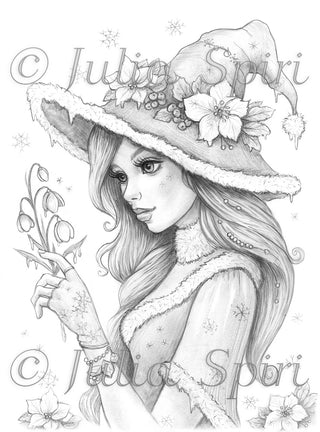 Grayscale Coloring Page. The Winter Sorceress