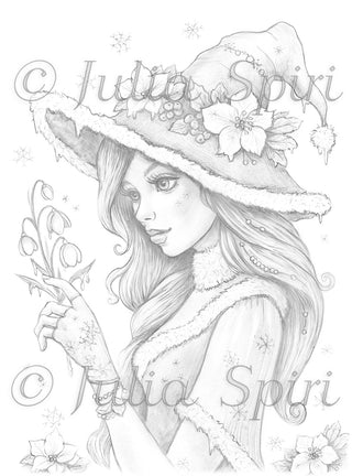 Grayscale Coloring Page. The Winter Sorceress