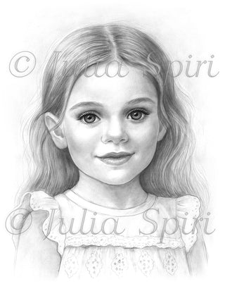 Grayscale Coloring Page, Portrait of Little Girl. The World Through Her Eyes