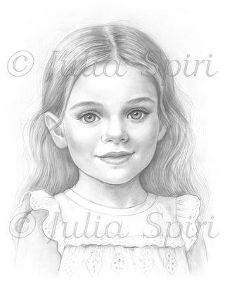 Grayscale Coloring Page, Portrait of Little Girl. The World Through Her Eyes