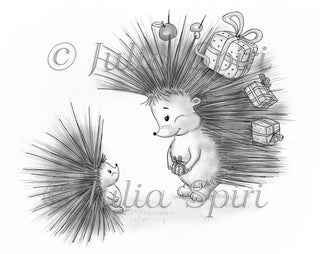 Coloring page. The Hedgehog and Gift