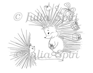 Coloring page. The Hedgehog and Gift