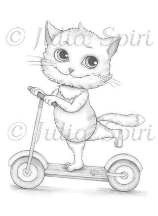 Coloring Page, Travel Whimsy Cat. Traveler Cat