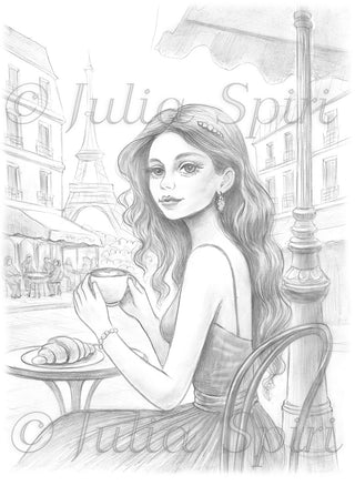 Grayscale Coloring Page. Vacation in Paris