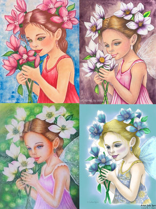 Grayscale Coloring Page. Whimsy Fairy Girl with Magnolias. Whispers of Magnolia