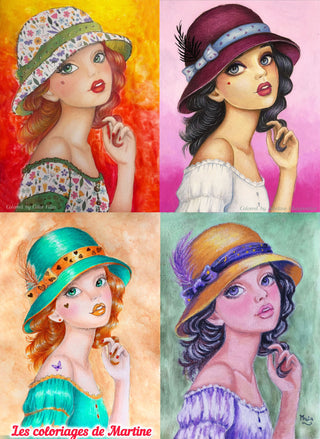 Grayscale Coloring Page. Elegant Girl with Hat. Charming Femininity