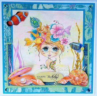 Página para colorear, Chica de fantasía con peces, flores, mariposa. Capricho