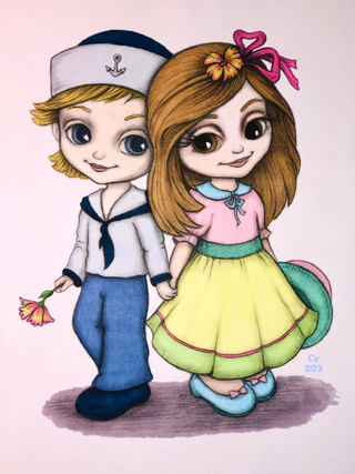 Coloring Page, Whimsy Girl and Boy. Couple in Love - The Art of Julia Spiri