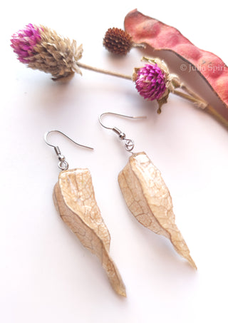 Handmade UV Resin Earrings with Natural Elements. Dried Leaves