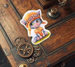 Vinyl Sticker. Aviator Cat