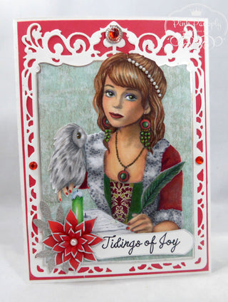 Grayscale Coloring Page, Vintage Girl with Owl. Elisabeth - The Art of Julia Spiri