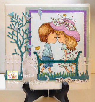 Coloring page, Boy and Girl in Love. The First Kiss - The Art of Julia Spiri