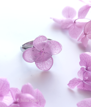 Handmade UV Resin Earrings and Necklace with Dried Flowers. Pink Hydrangea