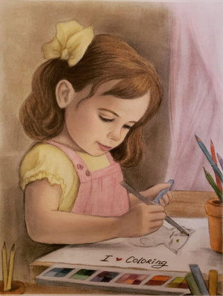 Grayscale Coloring Page, Cute Girl, Realistic Portrait. I love Coloring - The Art of Julia Spiri