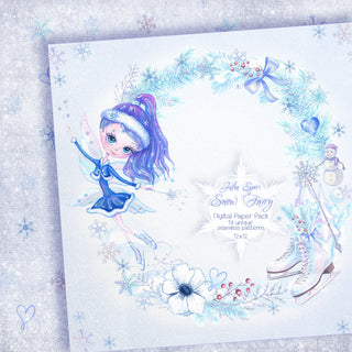 Watercolor Hand Painted Digital Papers, Winter theme. Snow Fairy