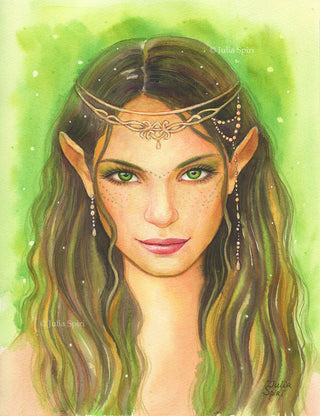 Grayscale Coloring Page, Elf Portrait. Elfie