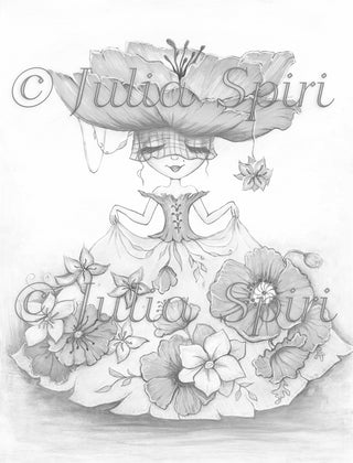 Coloring Pages, Girl with Fantasy Flower Clothes. The Flower Dress - The Art of Julia Spiri