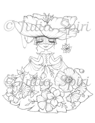 Coloring Pages, Girl with Fantasy Flower Clothes. The Flower Dress - The Art of Julia Spiri