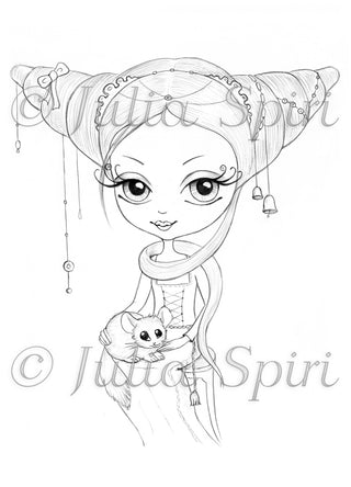 Coloring page, Gothic Girl. Griselda with chinchilla - The Art of Julia Spiri