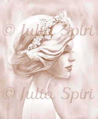 Grayscale Coloring Page, Romantic Girl Portrait girl. The Inspiration - The Art of Julia Spiri