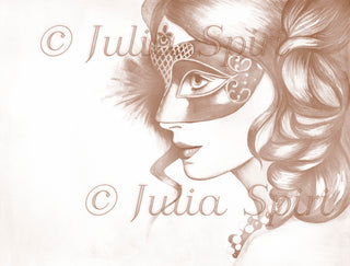 Grayscale Coloring Page, Venice Women. Venetian Mask - The Art of Julia Spiri
