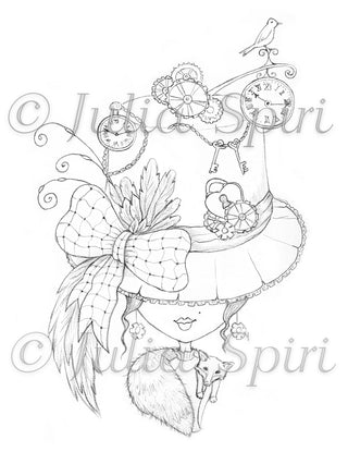 Coloring page, Vintage Steampunk Girl. The Fantasy Hat - The Art of Julia Spiri