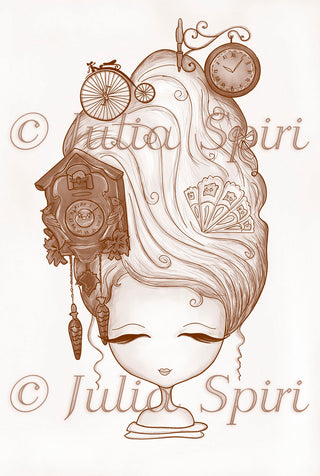 Coloring page, Fantasy Girl. Vintage Hair - The Art of Julia Spiri