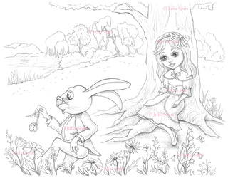 Coloring Page, Alice in Wonderland. Alice and Rabbit - The Art of Julia Spiri