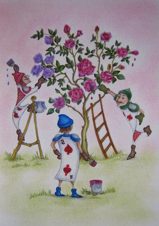 Coloring Page, Alice in Wonderland. Gardeners painting rose-tree - The Art of Julia Spiri