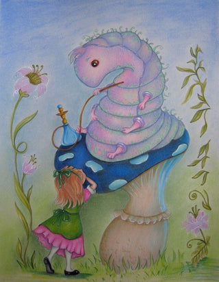 Coloring Page, Alice in Wonderland, Mushroom. The Caterpillar and Alice - The Art of Julia Spiri
